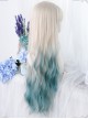 Silver Natural Gradient Green Long Water Ripple Curly Wig Classic Lolita Wigs