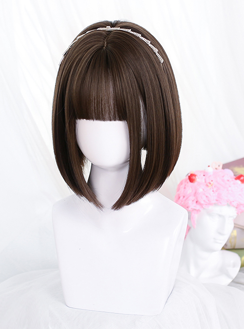 Brown Internal Buckle Short Straight Wig Classic Lolita Wigs