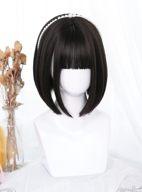 Brown Internal Buckle Short Straight Wig Classic Lolita Wigs