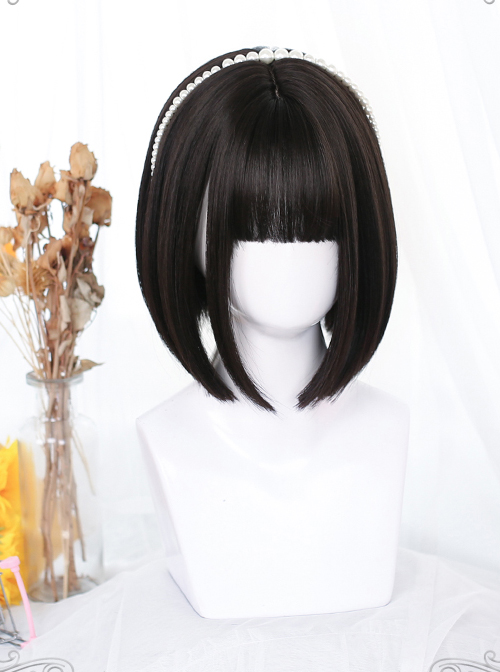 Brown Internal Buckle Short Straight Wig Classic Lolita Wigs