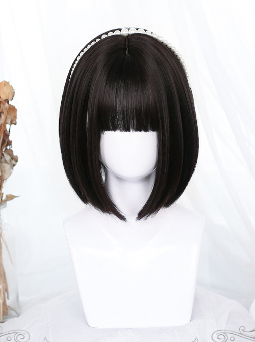 Brown Internal Buckle Short Straight Wig Classic Lolita Wigs