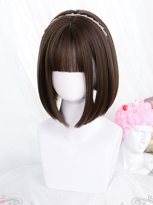 Brown Internal Buckle Short Straight Wig Classic Lolita Wigs