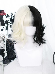 White Black Short Curly Wig Gothic Lolita Wigs