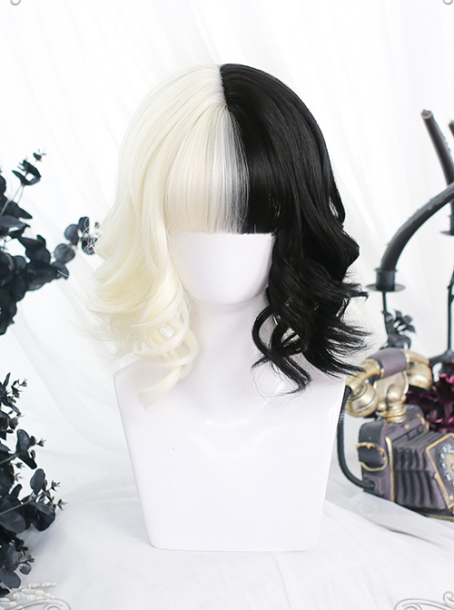 White Black Short Curly Wig Gothic Lolita Wigs