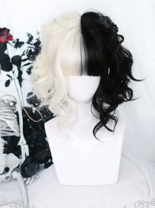 White Black Short Curly Wig Gothic Lolita Wigs
