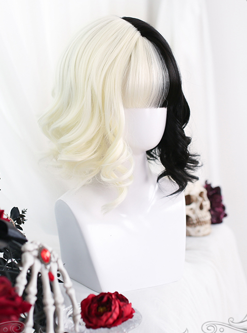 White Black Short Curly Wig Gothic Lolita Wigs