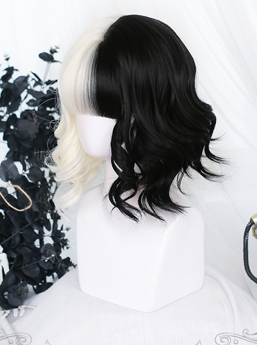 White Black Short Curly Wig Gothic Lolita Wigs