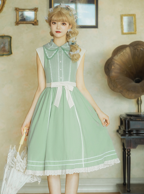 Jungle Letterhead Series Pastoral Style Green Daily Classic Lolita Pure Color Sleeveless Dress