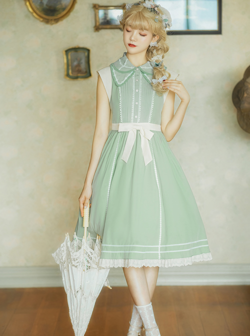 Jungle Letterhead Series Pastoral Style Green Daily Classic Lolita Pure Color Sleeveless Dress