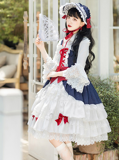 Snow White Slight Flower Marriage JSK Gorgeous Court Classic Lolita Sling Dress