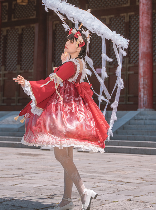 Chinese Style Red-crowned Crane Printing Classic Lolita Long Sleeve Dress