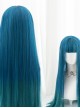 Harajuku Dark Blue Gradient Dark Peacock Green Classic Lolita Long Straight Wigs