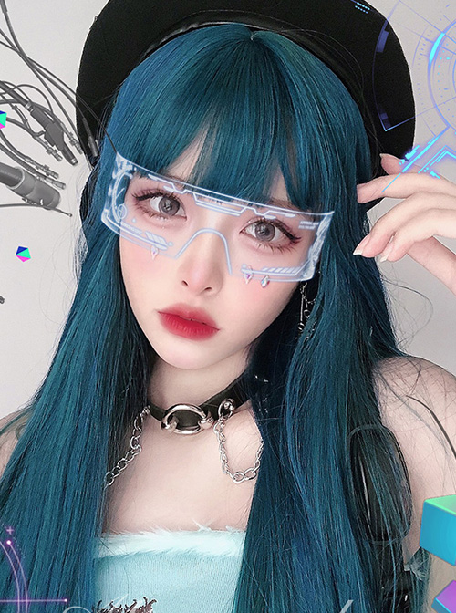 Harajuku Dark Blue Gradient Dark Peacock Green Classic Lolita Long Straight Wigs
