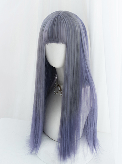 Gray Purple Mixed Gradient Sweet Lolita Long Straight Wigs