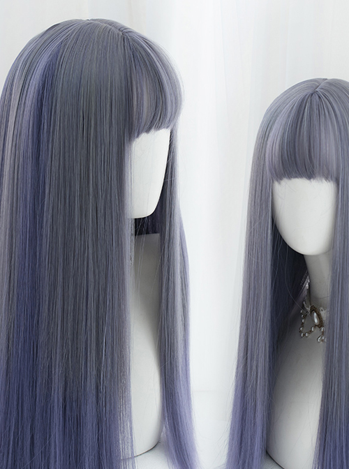 Gray Purple Mixed Gradient Sweet Lolita Long Straight Wigs