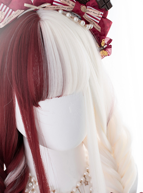 Red And White Color Matching Harajuku Gothic Lolita Long Straight Wigs