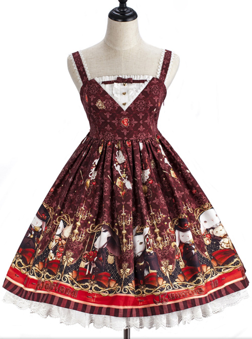 Bunnies In Pokerland Series JSK Cotton Printing Sweet Lolita Sling Dress