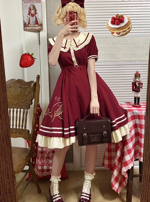 Small Sea Whale Series Doll Collar Embroidery School Lolita Short Sleeve Dress