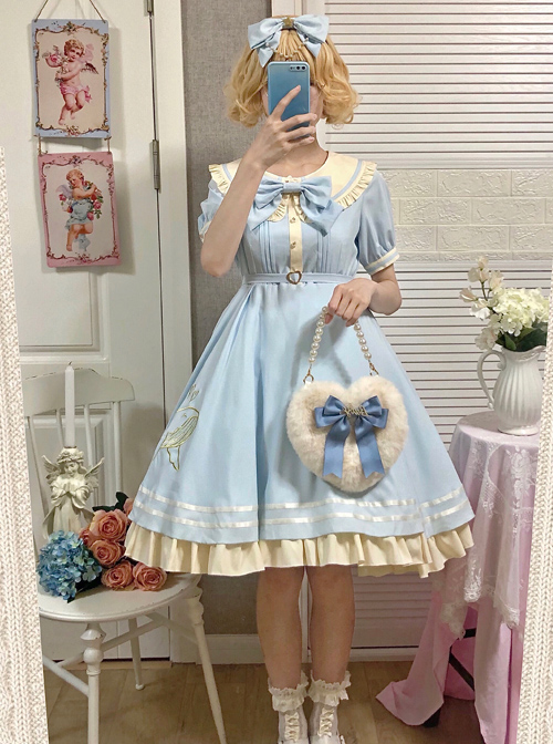 Small Sea Whale Series Doll Collar Embroidery School Lolita Short Sleeve Dress