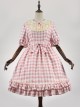 Embroidery Doll Collar Plaid Pattern Ruffle Hem Sweet Lolita Short Sleeve Dress