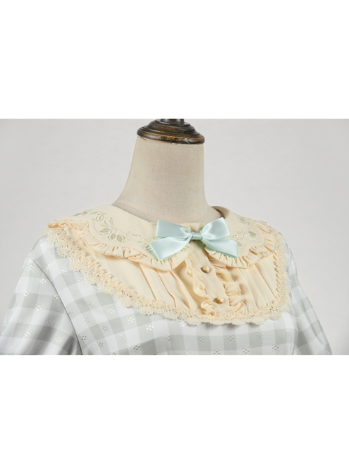 Embroidery Doll Collar Plaid Pattern Ruffle Hem Sweet Lolita Short Sleeve Dress