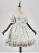 Embroidery Doll Collar Plaid Pattern Ruffle Hem Sweet Lolita Short Sleeve Dress