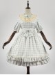 Embroidery Doll Collar Plaid Pattern Ruffle Hem Sweet Lolita Short Sleeve Dress