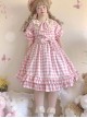 Embroidery Doll Collar Plaid Pattern Ruffle Hem Sweet Lolita Short Sleeve Dress