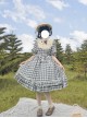 Embroidery Doll Collar Plaid Pattern Ruffle Hem Sweet Lolita Short Sleeve Dress