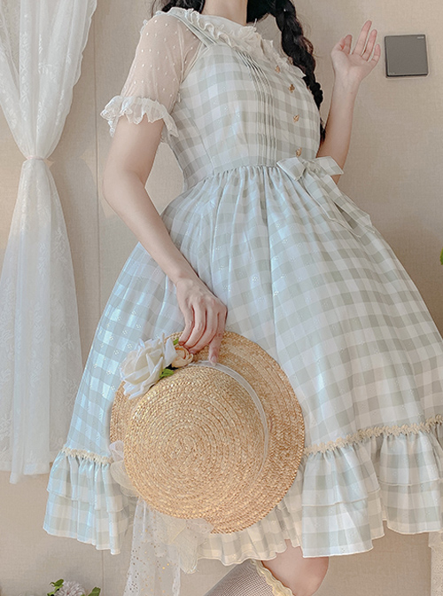 Simplicity Plaid Pattern Ruffle Hem Sweet Lolita Sleeveless Sling Dress