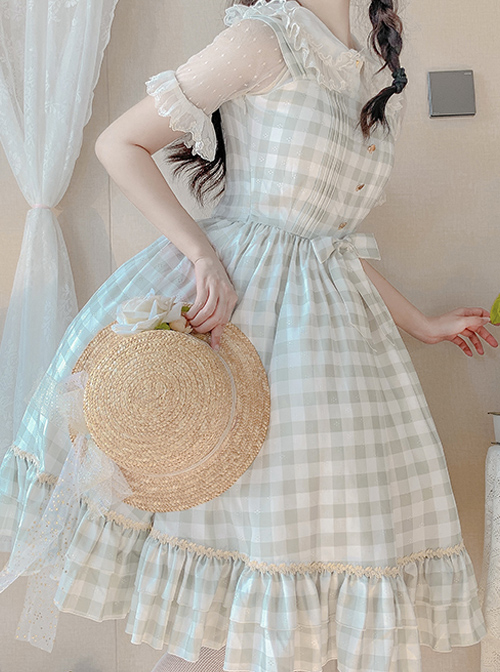 Simplicity Plaid Pattern Ruffle Hem Sweet Lolita Sleeveless Sling Dress