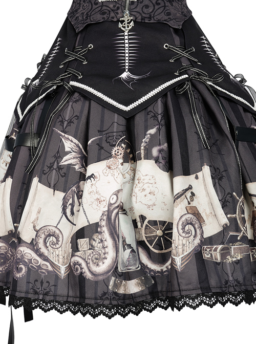 Pirate Boat Series JSK Retro Darkness Punk Lolita Sling Dress