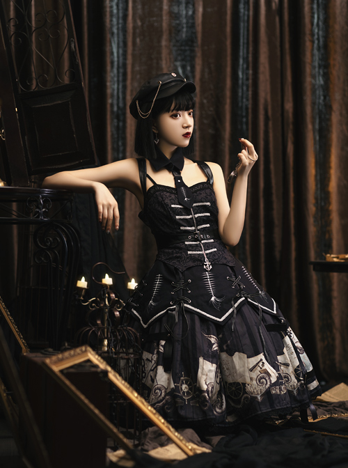 Pirate Boat Series JSK Retro Darkness Punk Lolita Sling Dress