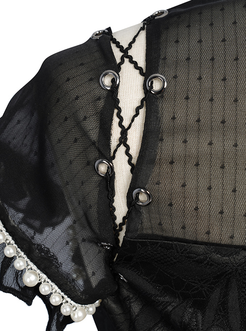 Damask Series OP Chinese Style Black Short Cheongsam Retro Elegant Gothic Lolita Short Sleeve Dress