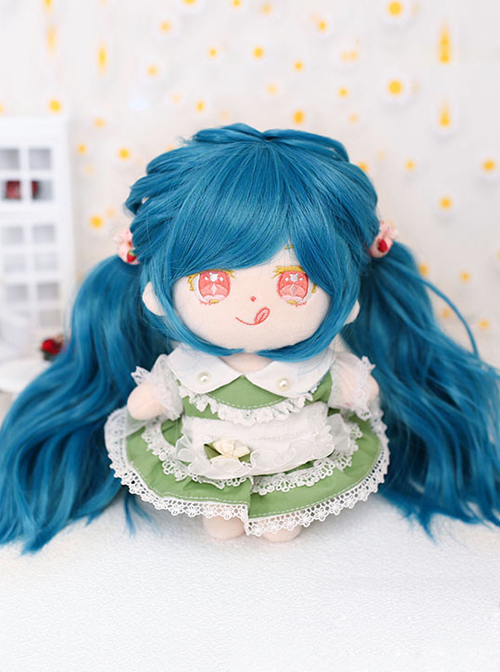 Cotton Doll 20cm Doll Blue Long Curly Wig Cute Doll Lolita Wigs