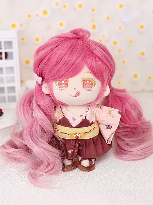 Cotton Doll 20cm Cute Doll Lolita Accessories Small Cherry Blossom Pink Gradient Long Curly Wigs