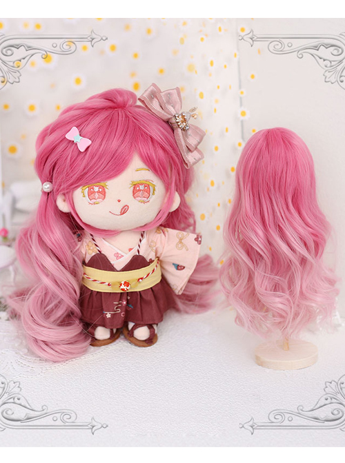 Cotton Doll 20cm Cute Doll Lolita Accessories Small Cherry Blossom Pink Gradient Long Curly Wigs