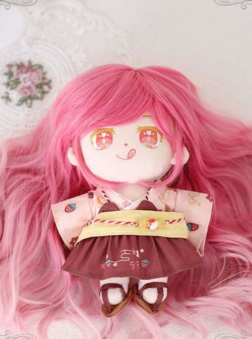 Cotton Doll 20cm Cute Doll Lolita Accessories Small Cherry Blossom Pink Gradient Long Curly Wigs