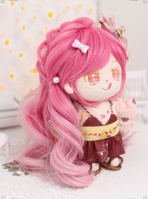 Cotton Doll 20cm Cute Doll Lolita Accessories Small Cherry Blossom Pink Gradient Long Curly Wigs