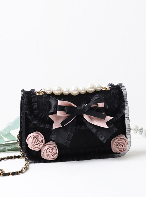 Easy-match Black Pink Sweet Cool Lolita Pearl Small Square Bag