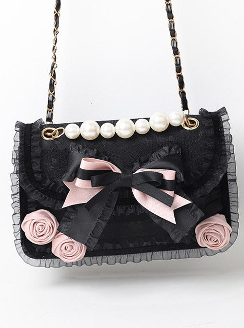 Easy-match Black Pink Sweet Cool Lolita Pearl Small Square Bag