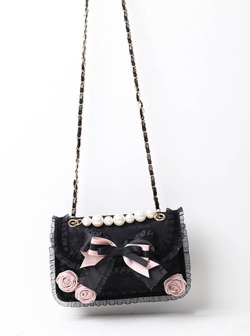 Easy-match Black Pink Sweet Cool Lolita Pearl Small Square Bag