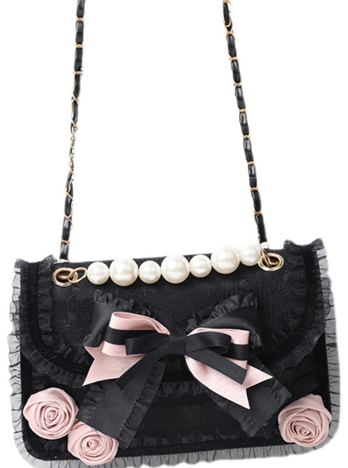 Easy-match Black Pink Sweet Cool Lolita Pearl Small Square Bag