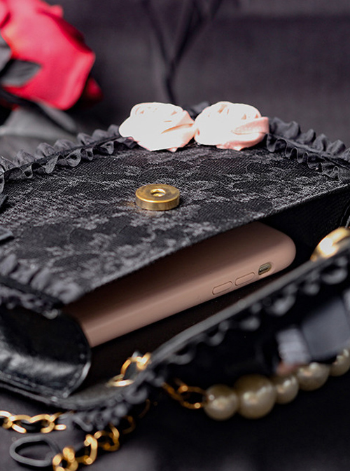 Easy-match Black Pink Sweet Cool Lolita Pearl Small Square Bag