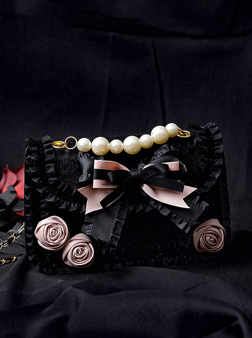 Easy-match Black Pink Sweet Cool Lolita Pearl Small Square Bag