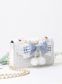 Easy-match Cute Alice Light Blue Bowknot Sweet Lolita Pearl White Small Square Bag