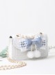 Easy-match Cute Alice Light Blue Bowknot Sweet Lolita Pearl White Small Square Bag