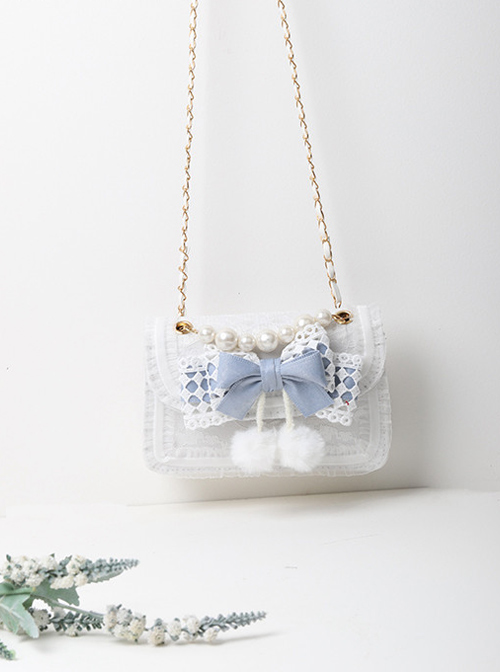 Easy-match Cute Alice Light Blue Bowknot Sweet Lolita Pearl White Small Square Bag