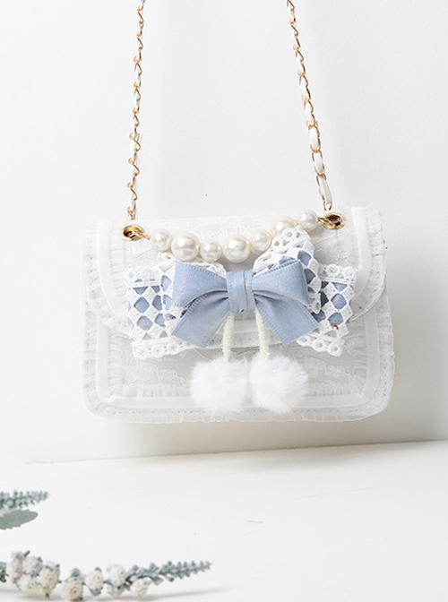 Easy-match Cute Alice Light Blue Bowknot Sweet Lolita Pearl White Small Square Bag