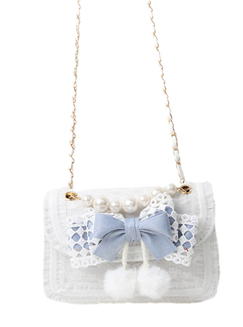 Easy-match Cute Alice Light Blue Bowknot Sweet Lolita Pearl White Small Square Bag